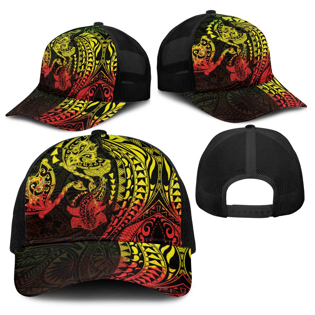 Hawaiian Manta Ray and Hammerhead Shark Tribal Tattoo Baseball Net Cap with Polynesian Tribal Pattern Reggae Style LT03 - Polynesian Pride