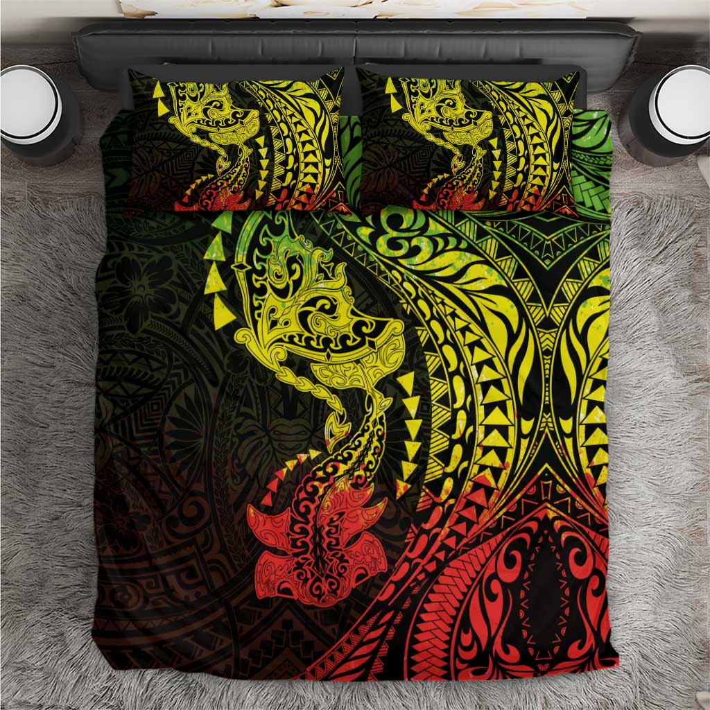 Hawaiian Manta Ray and Hammerhead Shark Tribal Tattoo Bedding Set with Polynesian Tribal Pattern Reggae Style LT03 Multicolor - Polynesian Pride