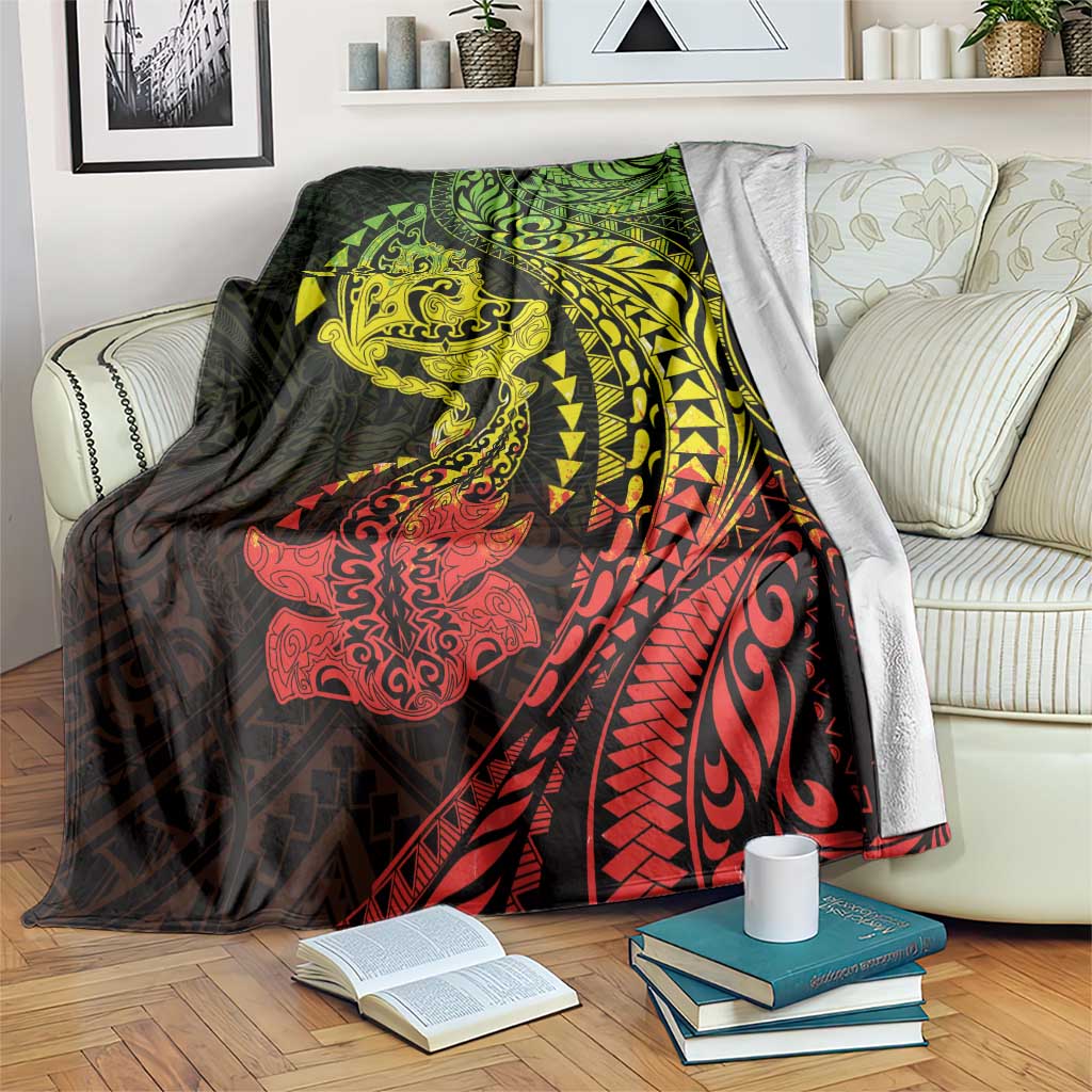 Hawaiian Manta Ray and Hammerhead Shark Tribal Tattoo Blanket with Polynesian Tribal Pattern Reggae Style LT03 Multicolor - Polynesian Pride