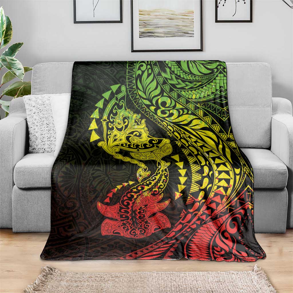 Hawaiian Manta Ray and Hammerhead Shark Tribal Tattoo Blanket with Polynesian Tribal Pattern Reggae Style LT03 - Polynesian Pride