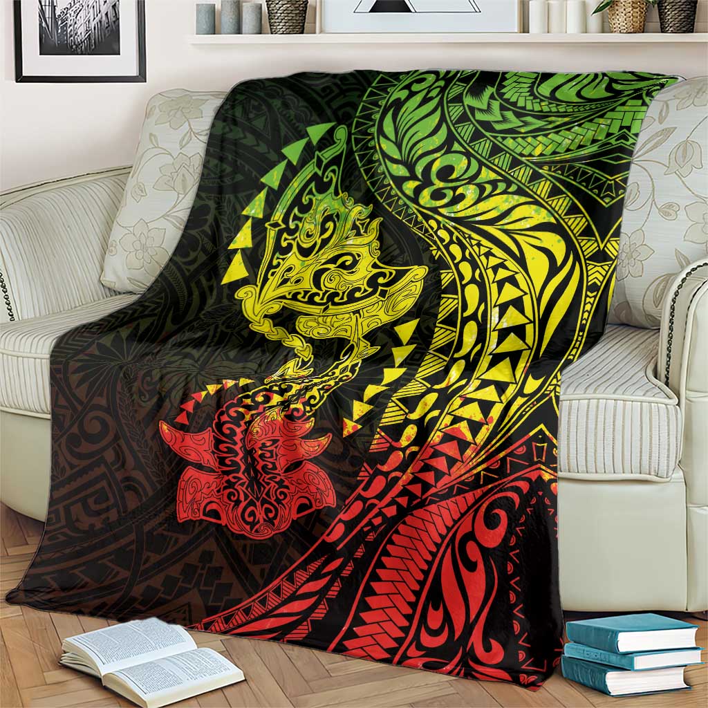 Hawaiian Manta Ray and Hammerhead Shark Tribal Tattoo Blanket with Polynesian Tribal Pattern Reggae Style LT03 - Polynesian Pride