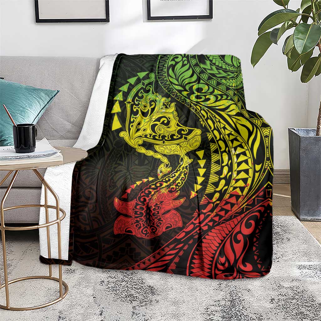 Hawaiian Manta Ray and Hammerhead Shark Tribal Tattoo Blanket with Polynesian Tribal Pattern Reggae Style LT03 - Polynesian Pride