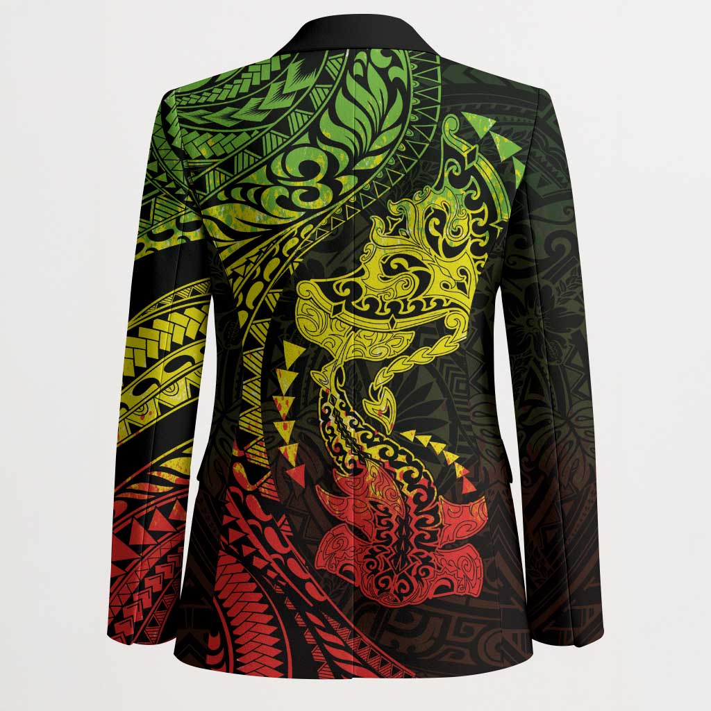 Hawaiian Manta Ray and Hammerhead Shark Tribal Tattoo Blazer with Polynesian Tribal Pattern Reggae Style LT03 - Polynesian Pride