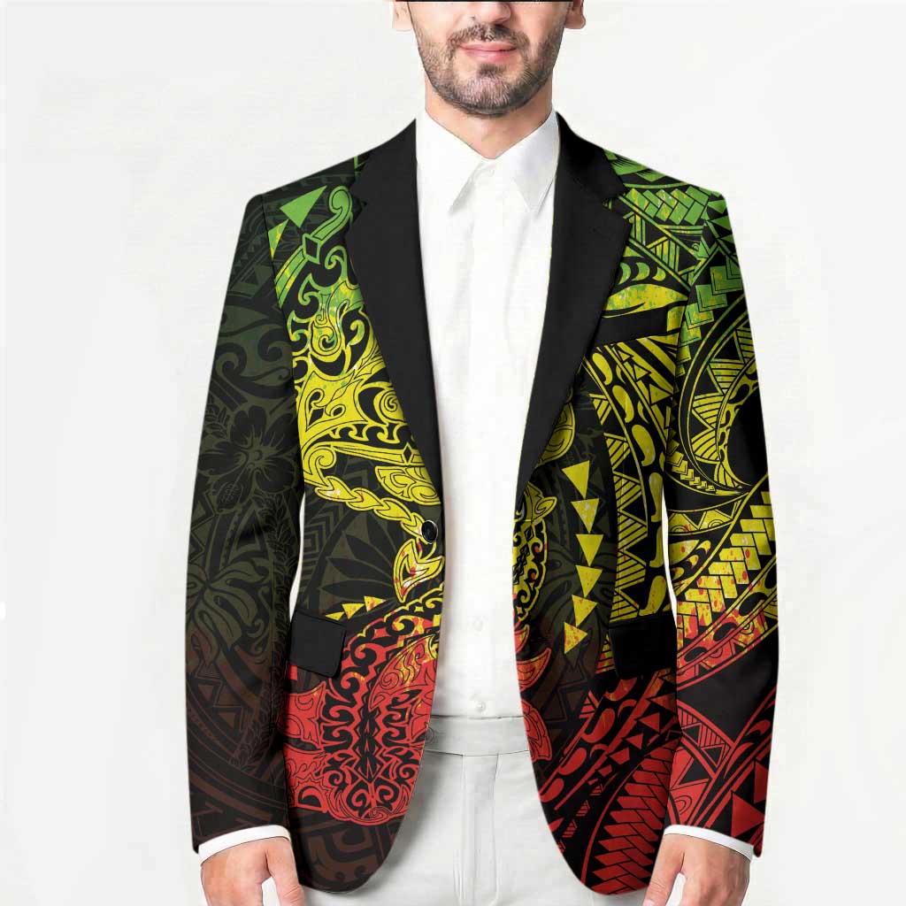 Hawaiian Manta Ray and Hammerhead Shark Tribal Tattoo Blazer with Polynesian Tribal Pattern Reggae Style LT03 - Polynesian Pride
