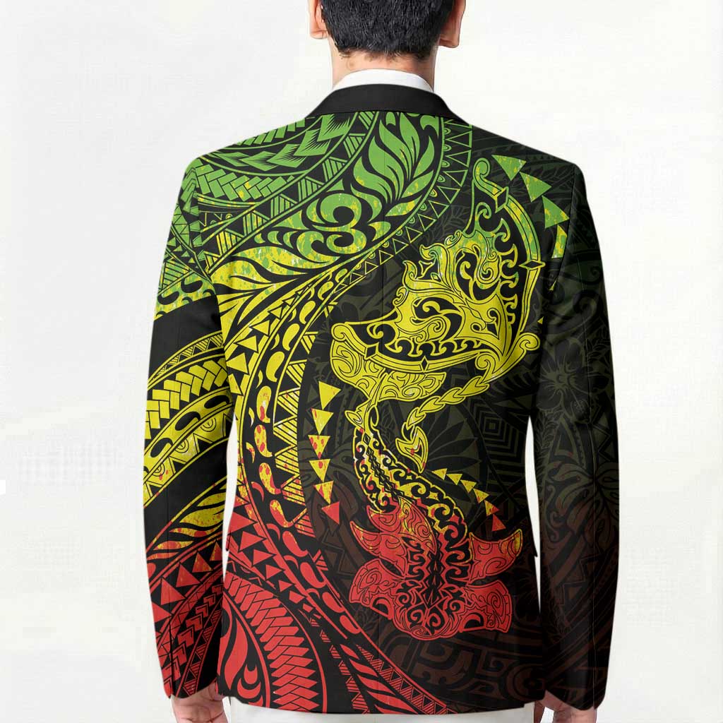 Hawaiian Manta Ray and Hammerhead Shark Tribal Tattoo Blazer with Polynesian Tribal Pattern Reggae Style LT03 - Polynesian Pride