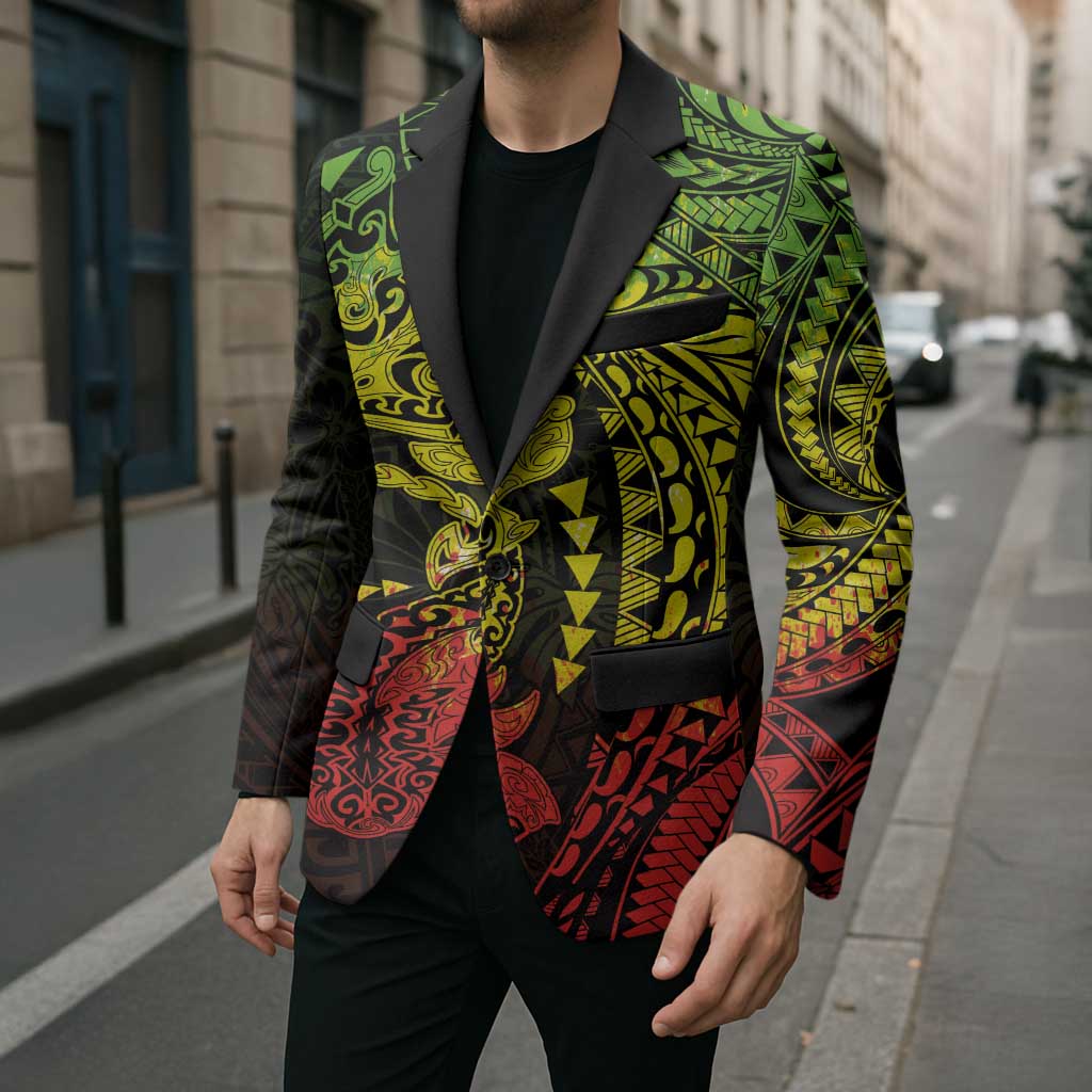 Hawaiian Manta Ray and Hammerhead Shark Tribal Tattoo Blazer with Polynesian Tribal Pattern Reggae Style LT03 - Polynesian Pride