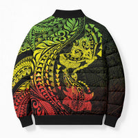 Hawaiian Manta Ray and Hammerhead Shark Tribal Tattoo Bomber Puffer Jacket with Polynesian Tribal Pattern Reggae Style LT03 - Polynesian Pride