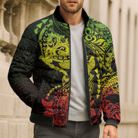 Hawaiian Manta Ray and Hammerhead Shark Tribal Tattoo Bomber Puffer Jacket with Polynesian Tribal Pattern Reggae Style LT03 - Polynesian Pride