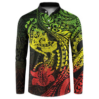 Hawaiian Manta Ray and Hammerhead Shark Tribal Tattoo Button Sweatshirt with Polynesian Tribal Pattern Reggae Style LT03 Multicolor - Polynesian Pride