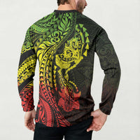 Hawaiian Manta Ray and Hammerhead Shark Tribal Tattoo Button Sweatshirt with Polynesian Tribal Pattern Reggae Style LT03 - Polynesian Pride