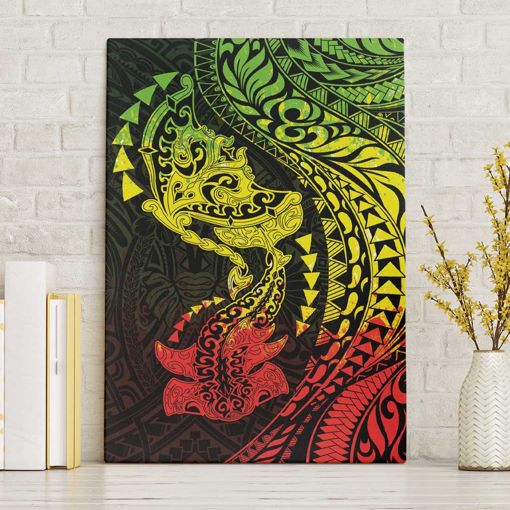 Hawaiian Manta Ray and Hammerhead Shark Tribal Tattoo Canvas Wall Art with Polynesian Tribal Pattern Reggae Style LT03 Without Frame Multicolor - Polynesian Pride