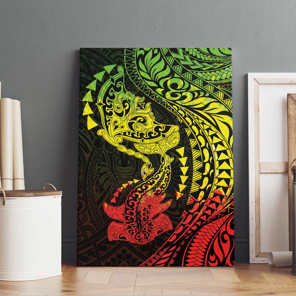 Hawaiian Manta Ray and Hammerhead Shark Tribal Tattoo Canvas Wall Art with Polynesian Tribal Pattern Reggae Style LT03 - Polynesian Pride