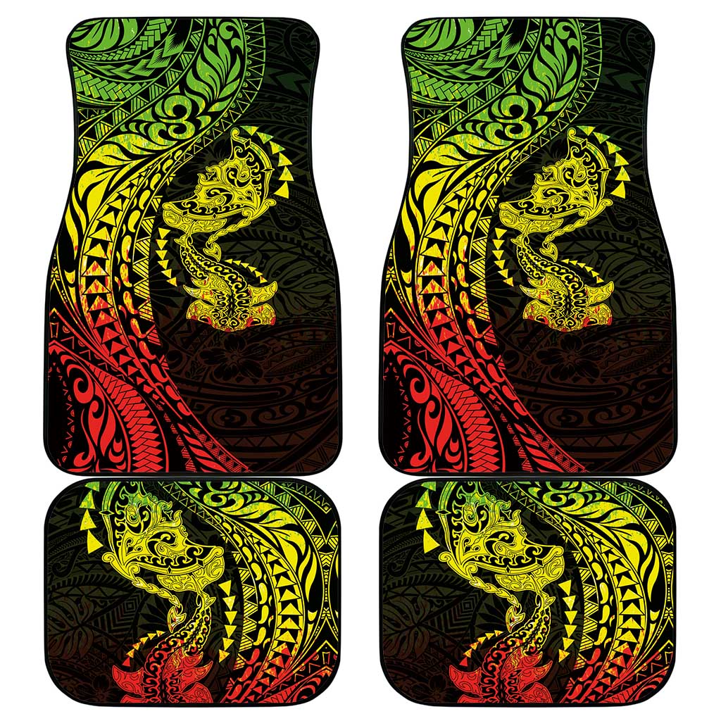 Hawaiian Manta Ray and Hammerhead Shark Tribal Tattoo Car Mats with Polynesian Tribal Pattern Reggae Style