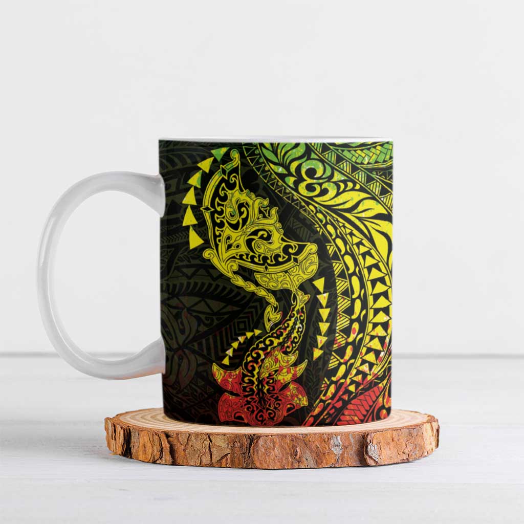 Hawaiian Manta Ray and Hammerhead Shark Tribal Tattoo Ceramic Mug with Polynesian Tribal Pattern Reggae Style LT03 Multicolor - Polynesian Pride