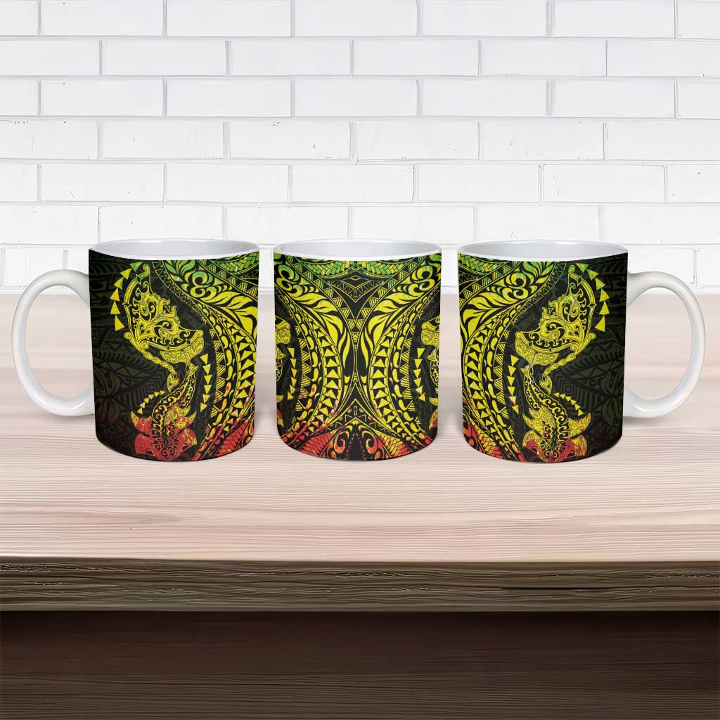 Hawaiian Manta Ray and Hammerhead Shark Tribal Tattoo Ceramic Mug with Polynesian Tribal Pattern Reggae Style LT03 - Polynesian Pride