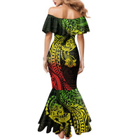 Hawaiian Manta Ray and Hammerhead Shark Tribal Tattoo Family Matching Mermaid Dress and Hawaiian Shirt with Polynesian Tribal Pattern Reggae Style
