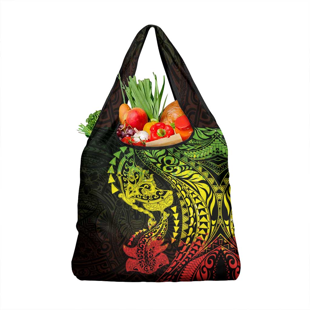 Hawaiian Manta Ray and Hammerhead Shark Tribal Tattoo Grocery Bag with Polynesian Tribal Pattern Reggae Style LT03 1-pack One Size Multicolor - Polynesian Pride