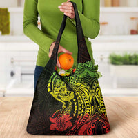 Hawaiian Manta Ray and Hammerhead Shark Tribal Tattoo Grocery Bag with Polynesian Tribal Pattern Reggae Style LT03 - Polynesian Pride