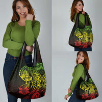 Hawaiian Manta Ray and Hammerhead Shark Tribal Tattoo Grocery Bag with Polynesian Tribal Pattern Reggae Style LT03 - Polynesian Pride