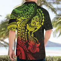 Hawaiian Manta Ray and Hammerhead Shark Tribal Tattoo Hawaiian Shirt with Polynesian Tribal Pattern Reggae Style