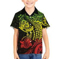 Hawaiian Manta Ray and Hammerhead Shark Tribal Tattoo Hawaiian Shirt with Polynesian Tribal Pattern Reggae Style