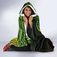 Hawaiian Manta Ray and Hammerhead Shark Tribal Tattoo Hooded Blanket with Polynesian Tribal Pattern Reggae Style