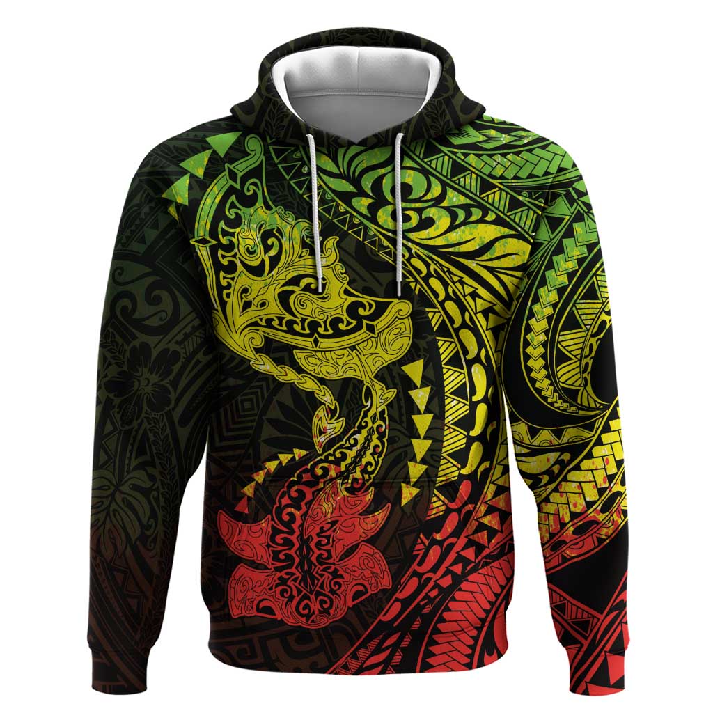 Hawaiian Manta Ray and Hammerhead Shark Tribal Tattoo Hoodie with Polynesian Tribal Pattern Reggae Style LT03 Pullover Hoodie Multicolor - Polynesian Pride