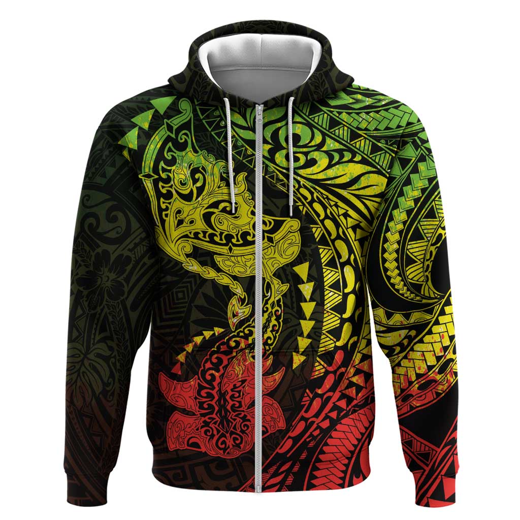 Hawaiian Manta Ray and Hammerhead Shark Tribal Tattoo Hoodie with Polynesian Tribal Pattern Reggae Style LT03 Zip Hoodie Multicolor - Polynesian Pride
