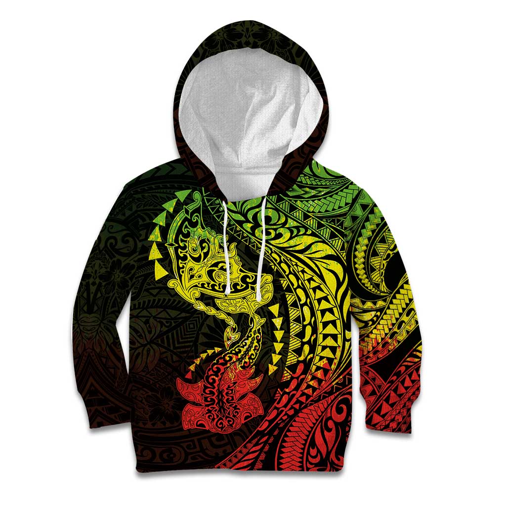 Hawaiian Manta Ray and Hammerhead Shark Tribal Tattoo Kid Hoodie with Polynesian Tribal Pattern Reggae Style LT03 Hoodie Multicolor - Polynesian Pride