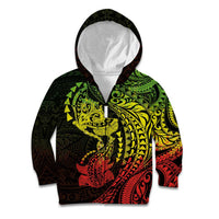 Hawaiian Manta Ray and Hammerhead Shark Tribal Tattoo Kid Hoodie with Polynesian Tribal Pattern Reggae Style LT03 Zip Hoodie Multicolor - Polynesian Pride