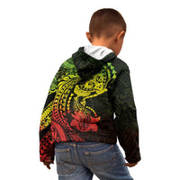 Hawaiian Manta Ray and Hammerhead Shark Tribal Tattoo Kid Hoodie with Polynesian Tribal Pattern Reggae Style LT03 - Polynesian Pride