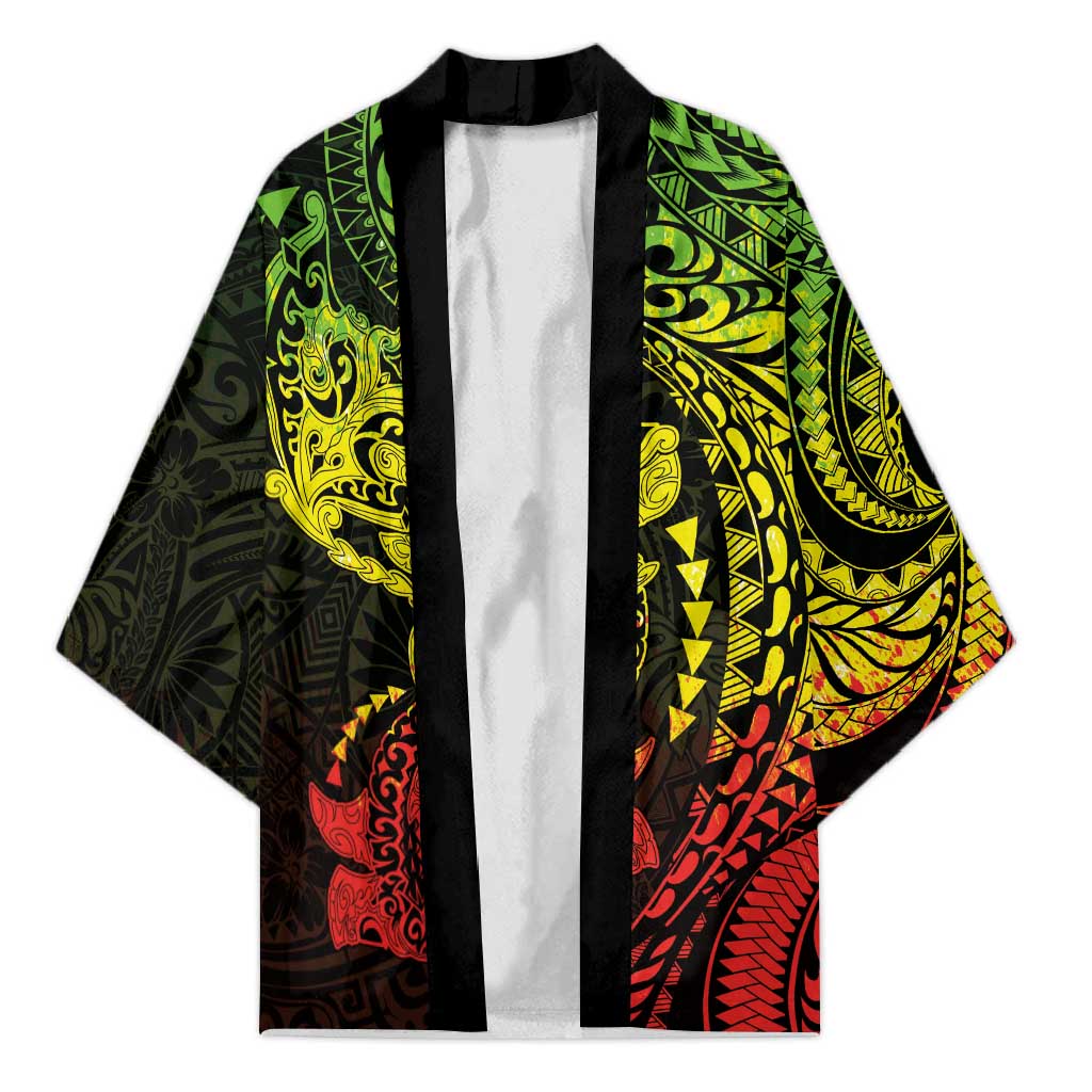 Hawaiian Manta Ray and Hammerhead Shark Tribal Tattoo Kimono with Polynesian Tribal Pattern Reggae Style LT03 Unisex Multicolor - Polynesian Pride