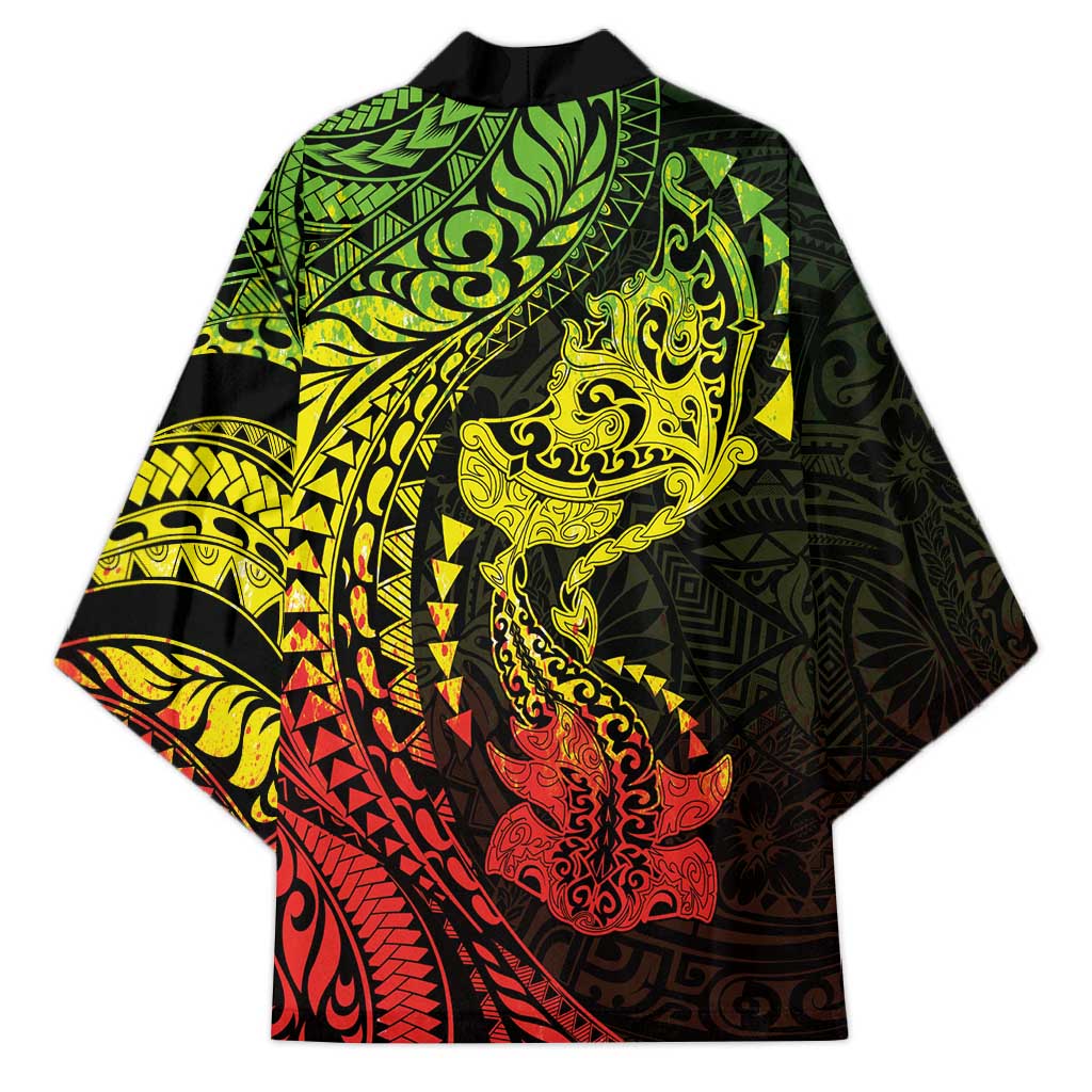 Hawaiian Manta Ray and Hammerhead Shark Tribal Tattoo Kimono with Polynesian Tribal Pattern Reggae Style LT03 - Polynesian Pride
