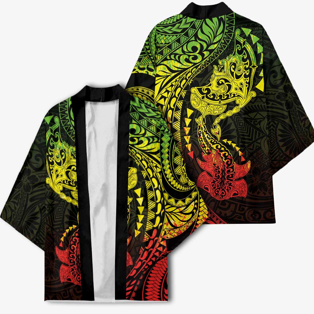 Hawaiian Manta Ray and Hammerhead Shark Tribal Tattoo Kimono with Polynesian Tribal Pattern Reggae Style LT03 - Polynesian Pride