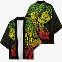Hawaiian Manta Ray and Hammerhead Shark Tribal Tattoo Kimono with Polynesian Tribal Pattern Reggae Style LT03 - Polynesian Pride