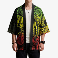 Hawaiian Manta Ray and Hammerhead Shark Tribal Tattoo Kimono with Polynesian Tribal Pattern Reggae Style LT03 - Polynesian Pride