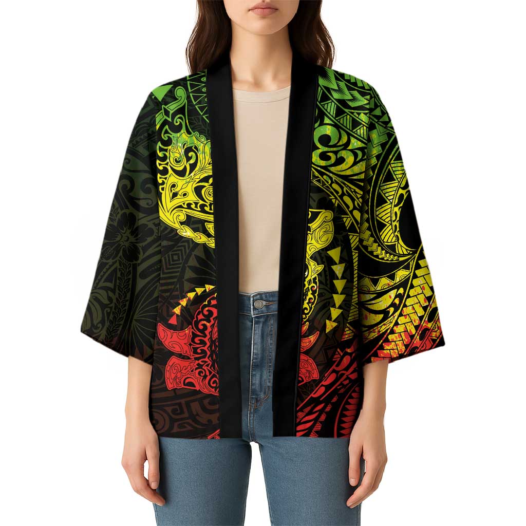 Hawaiian Manta Ray and Hammerhead Shark Tribal Tattoo Kimono with Polynesian Tribal Pattern Reggae Style LT03 - Polynesian Pride