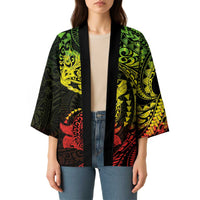 Hawaiian Manta Ray and Hammerhead Shark Tribal Tattoo Kimono with Polynesian Tribal Pattern Reggae Style LT03 - Polynesian Pride