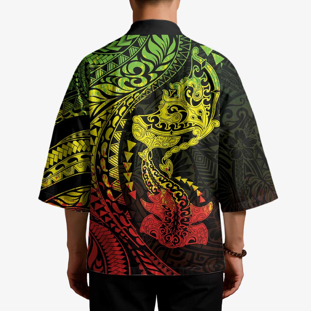 Hawaiian Manta Ray and Hammerhead Shark Tribal Tattoo Kimono with Polynesian Tribal Pattern Reggae Style LT03 - Polynesian Pride