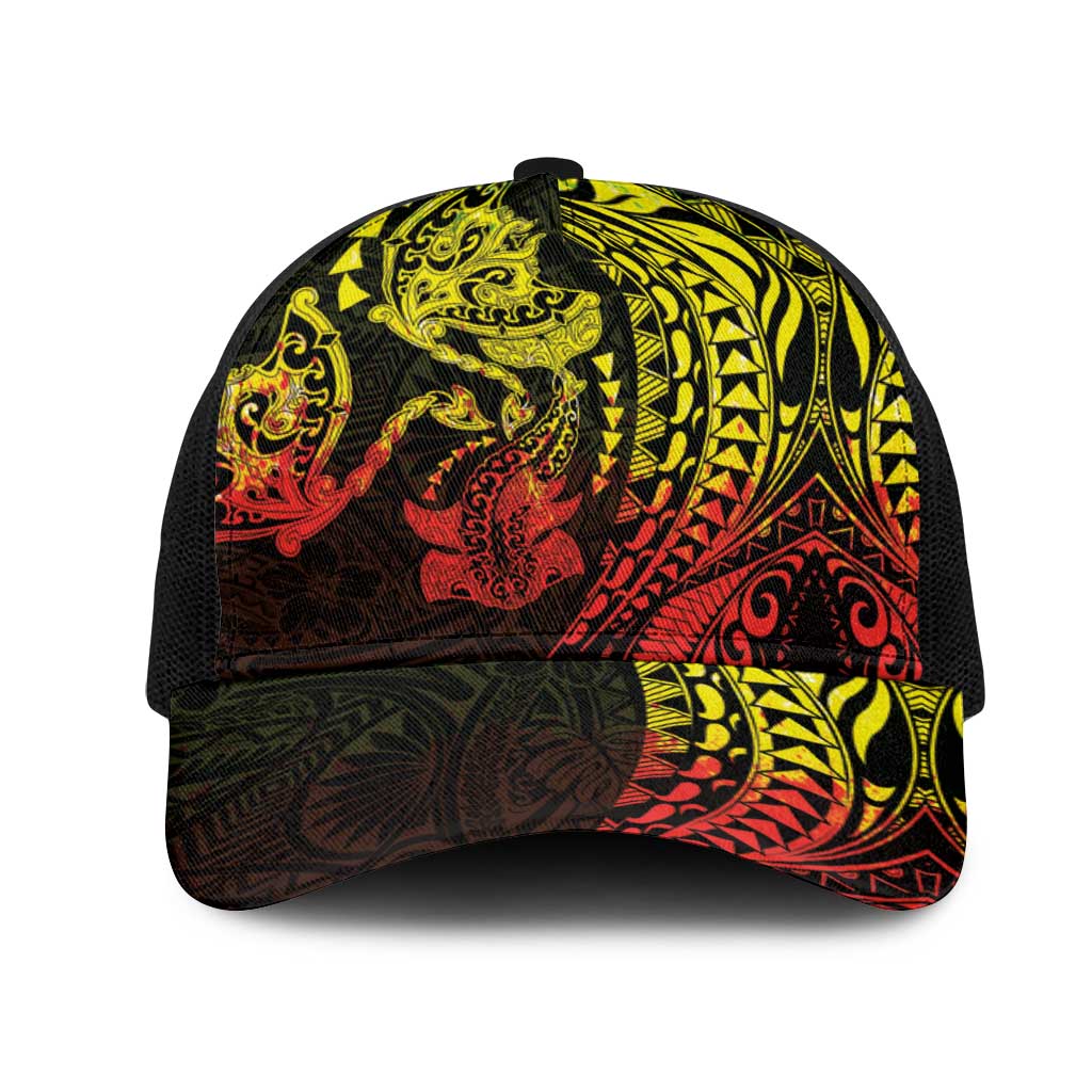 Hawaiian Manta Ray and Hammerhead Shark Tribal Tattoo Mesh Trucker Cap with Polynesian Tribal Pattern Reggae Style LT03 One Size Black Multicolor - Polynesian Pride