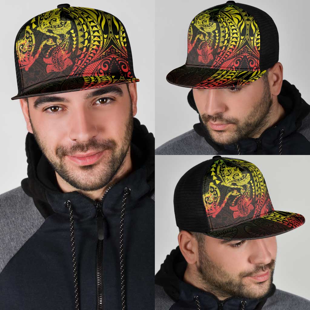 Hawaiian Manta Ray and Hammerhead Shark Tribal Tattoo Mesh Trucker Cap with Polynesian Tribal Pattern Reggae Style LT03 - Polynesian Pride