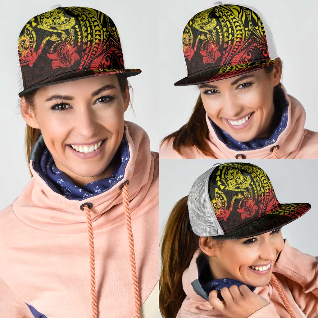 Hawaiian Manta Ray and Hammerhead Shark Tribal Tattoo Mesh Trucker Cap with Polynesian Tribal Pattern Reggae Style LT03 - Polynesian Pride