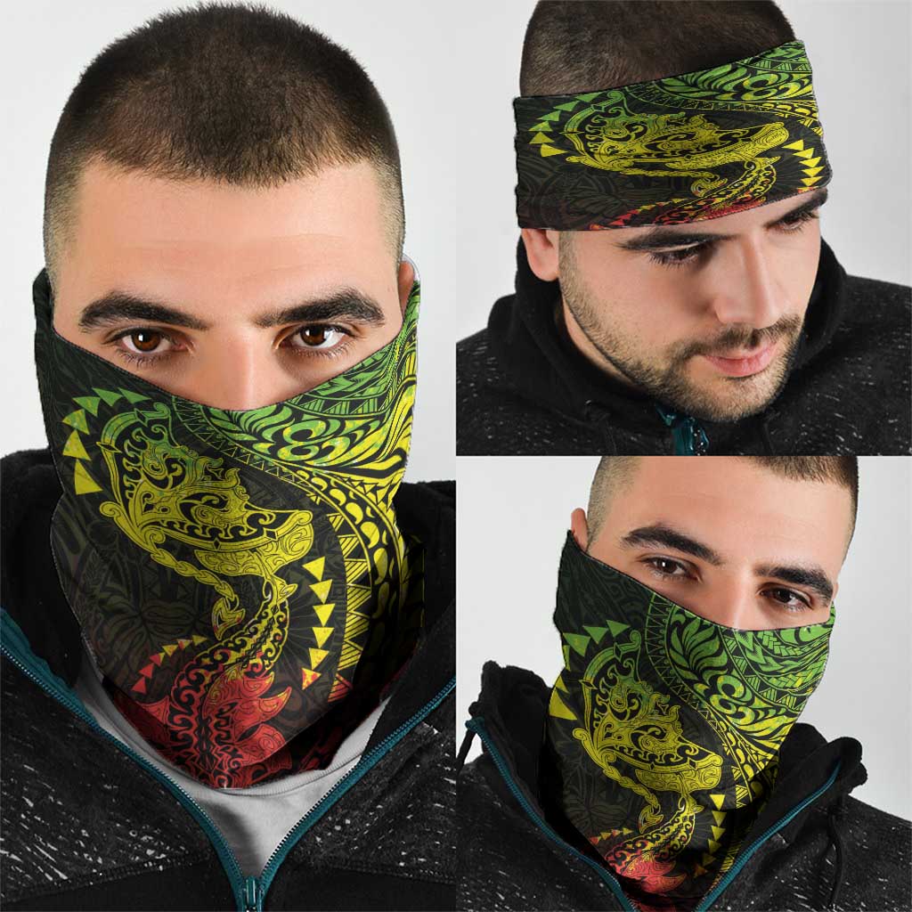 Hawaiian Manta Ray and Hammerhead Shark Tribal Tattoo Neck Gaiter with Polynesian Tribal Pattern Reggae Style LT03 - Polynesian Pride