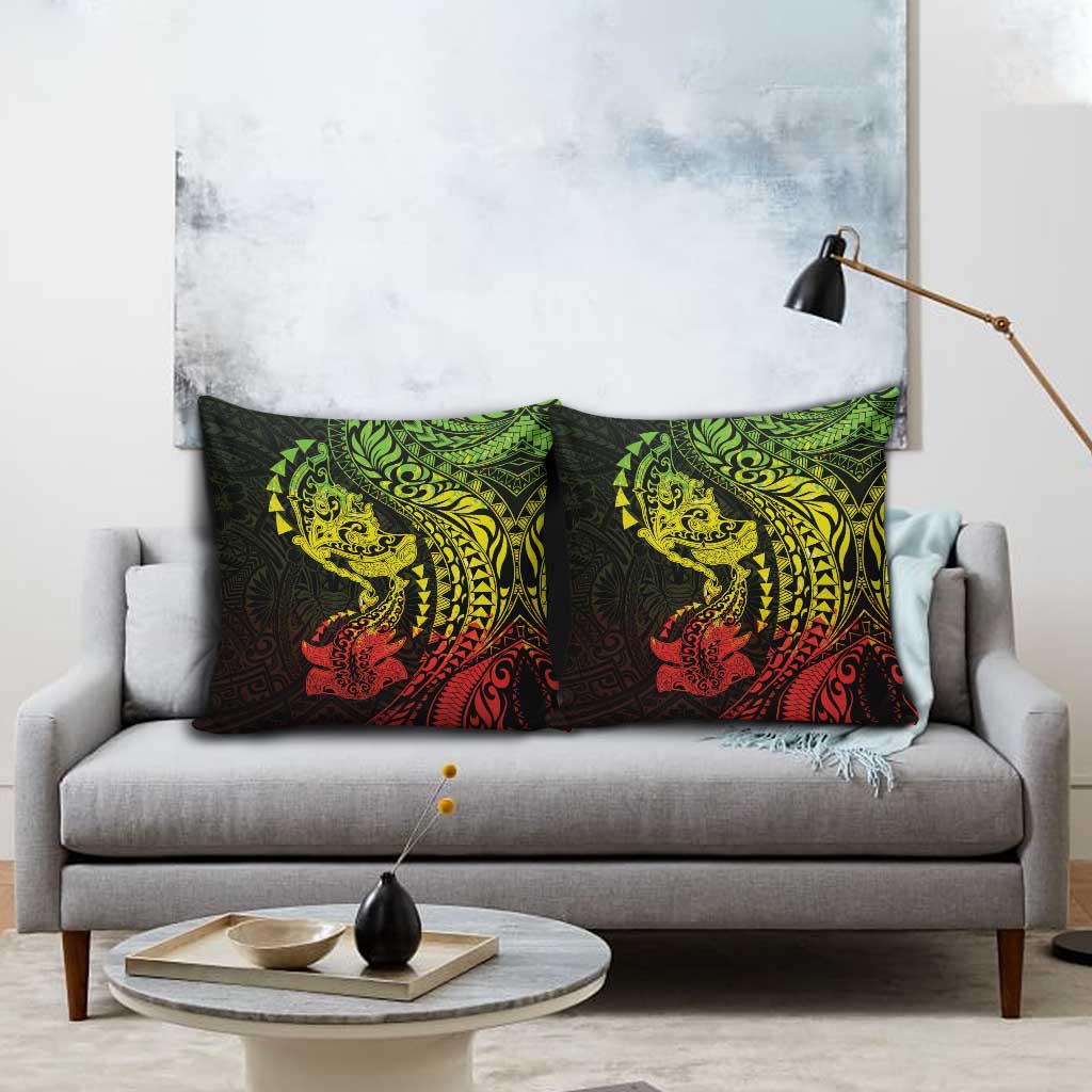 Hawaiian Manta Ray and Hammerhead Shark Tribal Tattoo Pillow Cover with Polynesian Tribal Pattern Reggae Style LT03 - Polynesian Pride