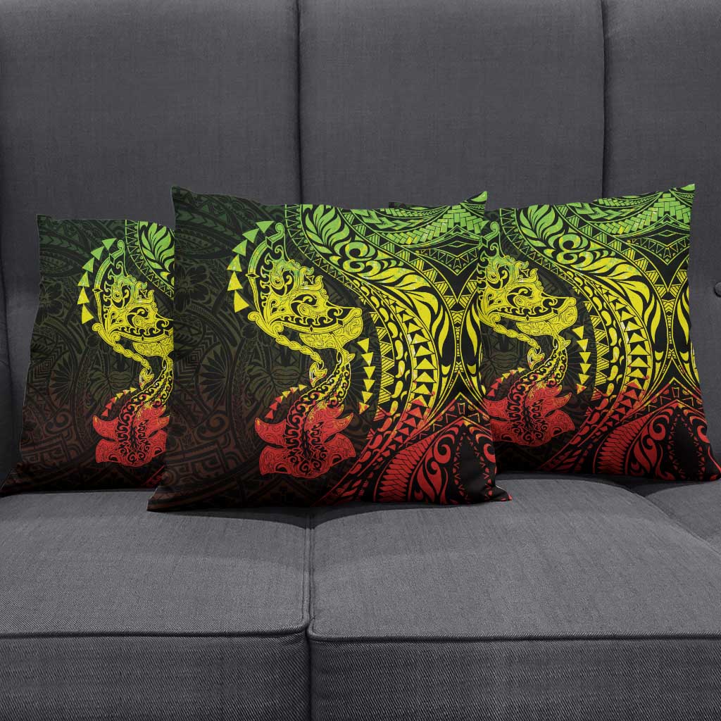 Hawaiian Manta Ray and Hammerhead Shark Tribal Tattoo Pillow Cover with Polynesian Tribal Pattern Reggae Style LT03 - Polynesian Pride