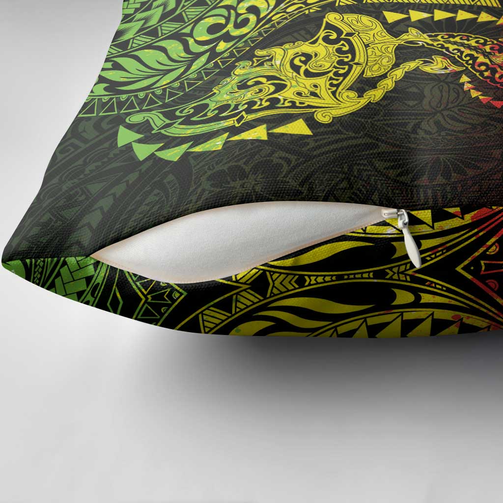 Hawaiian Manta Ray and Hammerhead Shark Tribal Tattoo Pillow Cover with Polynesian Tribal Pattern Reggae Style LT03 - Polynesian Pride