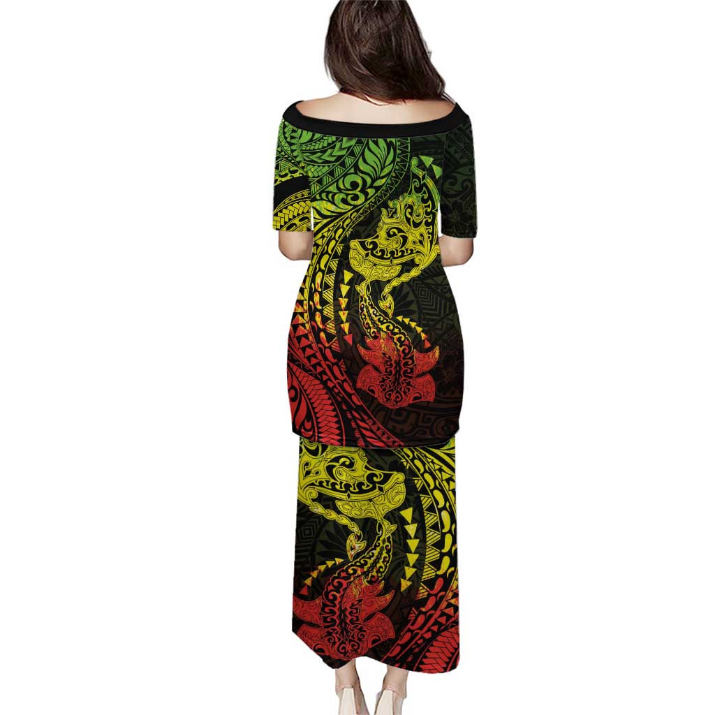 Hawaiian Manta Ray and Hammerhead Shark Tribal Tattoo Puletasi with Polynesian Tribal Pattern Reggae Style LT03 - Polynesian Pride