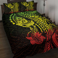 Hawaiian Manta Ray and Hammerhead Shark Tribal Tattoo Quilt Bed Set with Polynesian Tribal Pattern Reggae Style LT03 Multicolor - Polynesian Pride