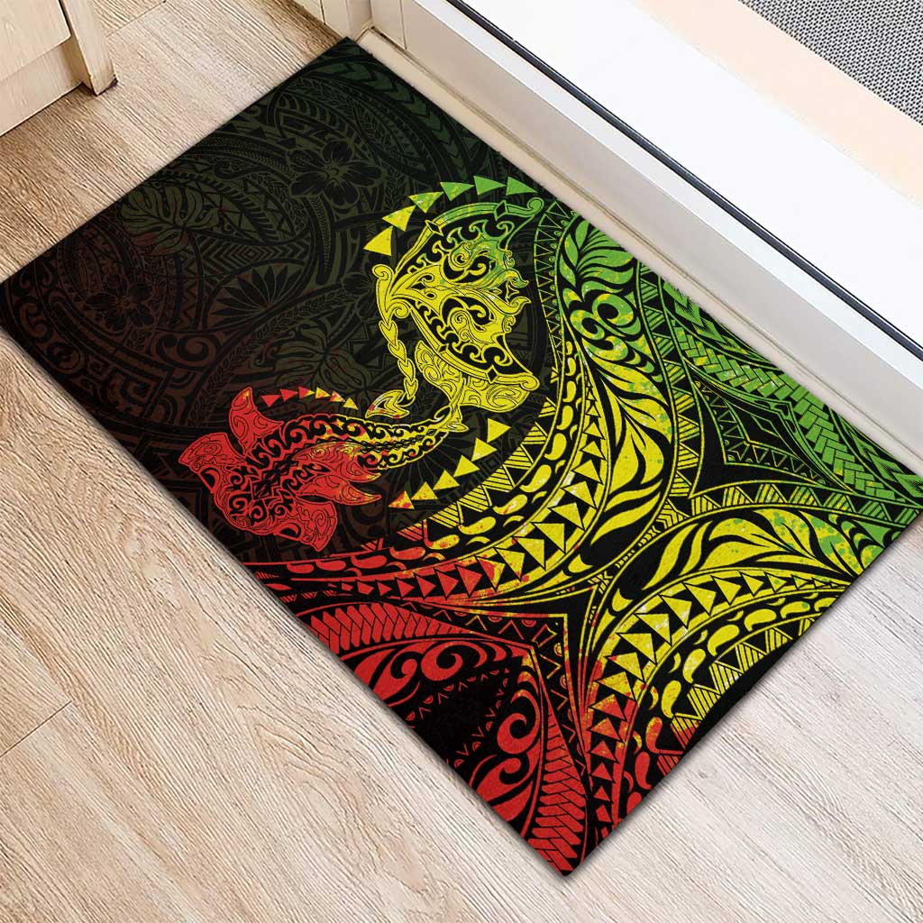 Hawaiian Manta Ray and Hammerhead Shark Tribal Tattoo Rubber Doormat with Polynesian Tribal Pattern Reggae Style LT03 - Polynesian Pride
