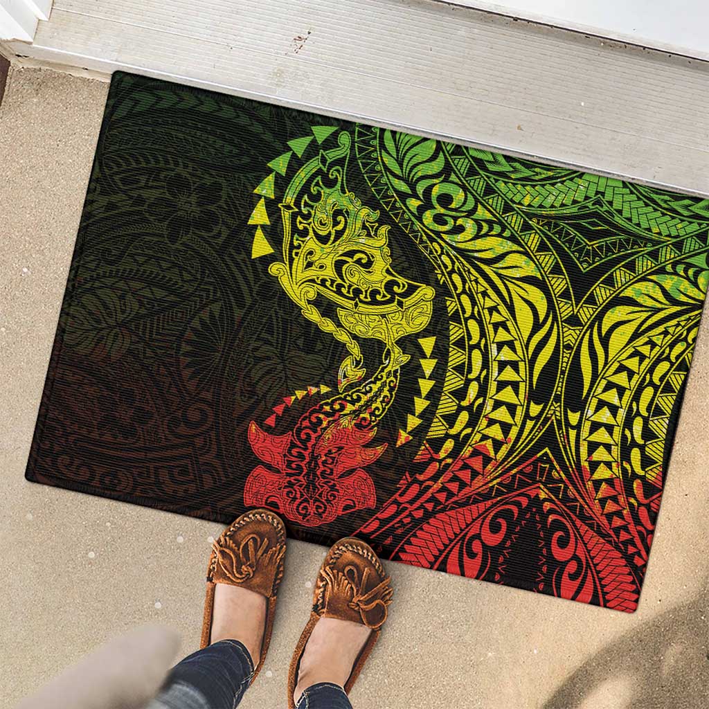 Hawaiian Manta Ray and Hammerhead Shark Tribal Tattoo Rubber Doormat with Polynesian Tribal Pattern Reggae Style LT03 - Polynesian Pride
